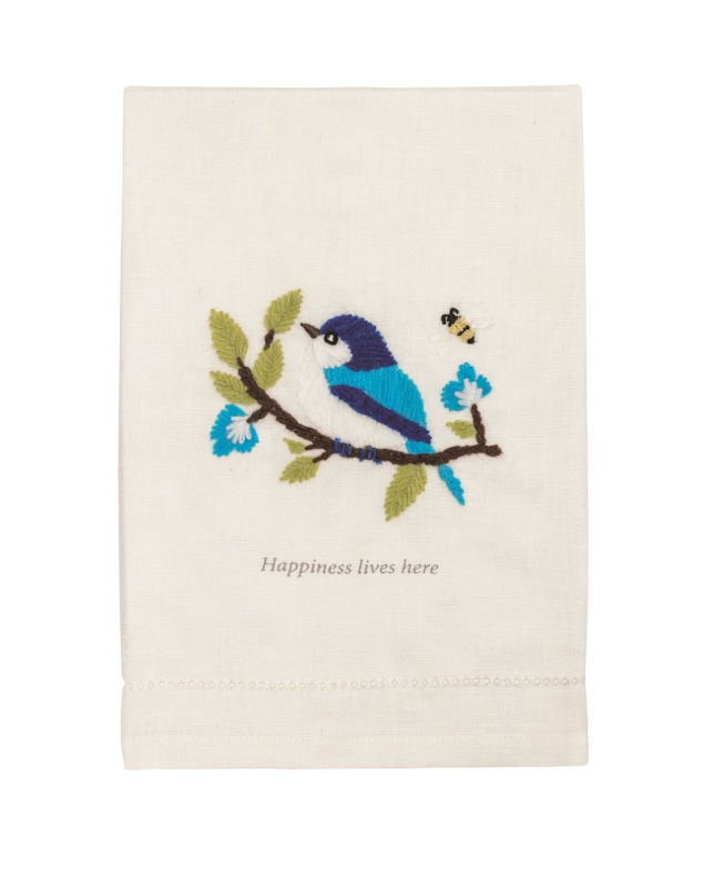 Happy Embroidered Garden Towel