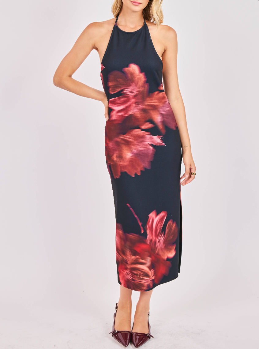 Opulent Shadows Halter Neck Midi Dress