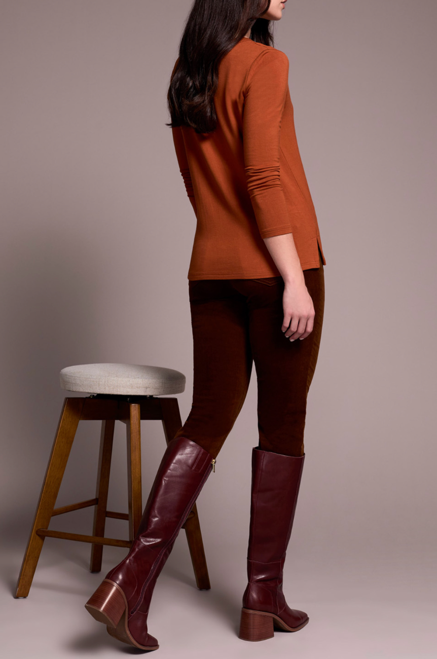 Scoop Neck Knit Top with Side Slits