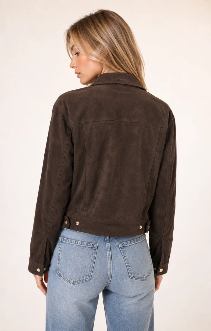 Faux Suede Point Collar Front Pockets Jacket
