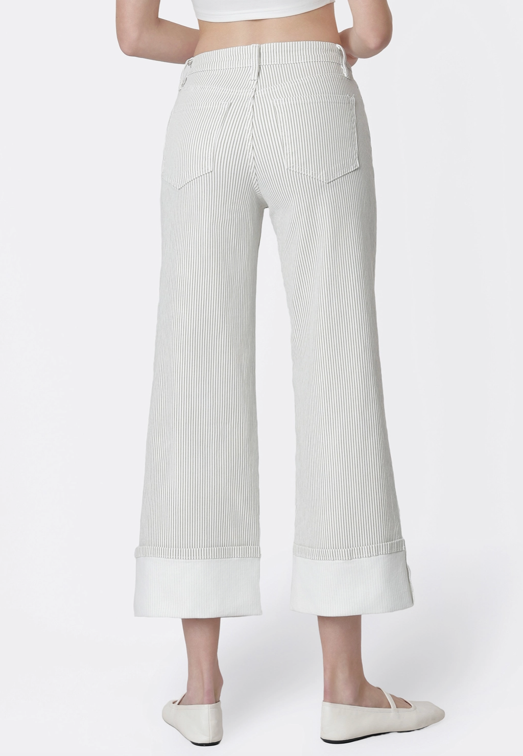 High Rise Stripe Cuffed Wide