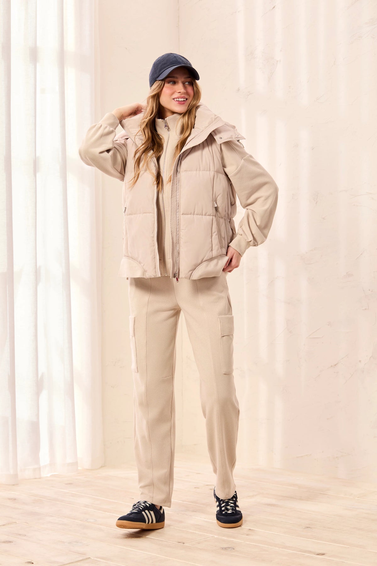 Quilted Vest with Removable Hood - Sanddune