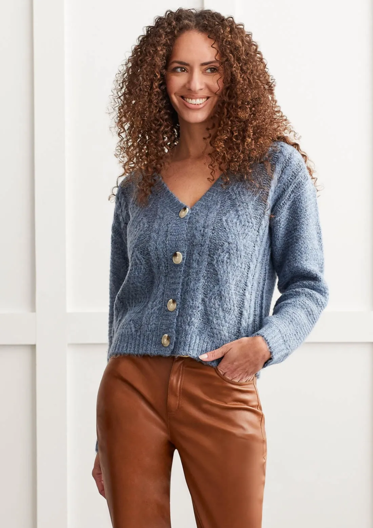 Zoe Cardigan Sweater with Faux Horn Buttons