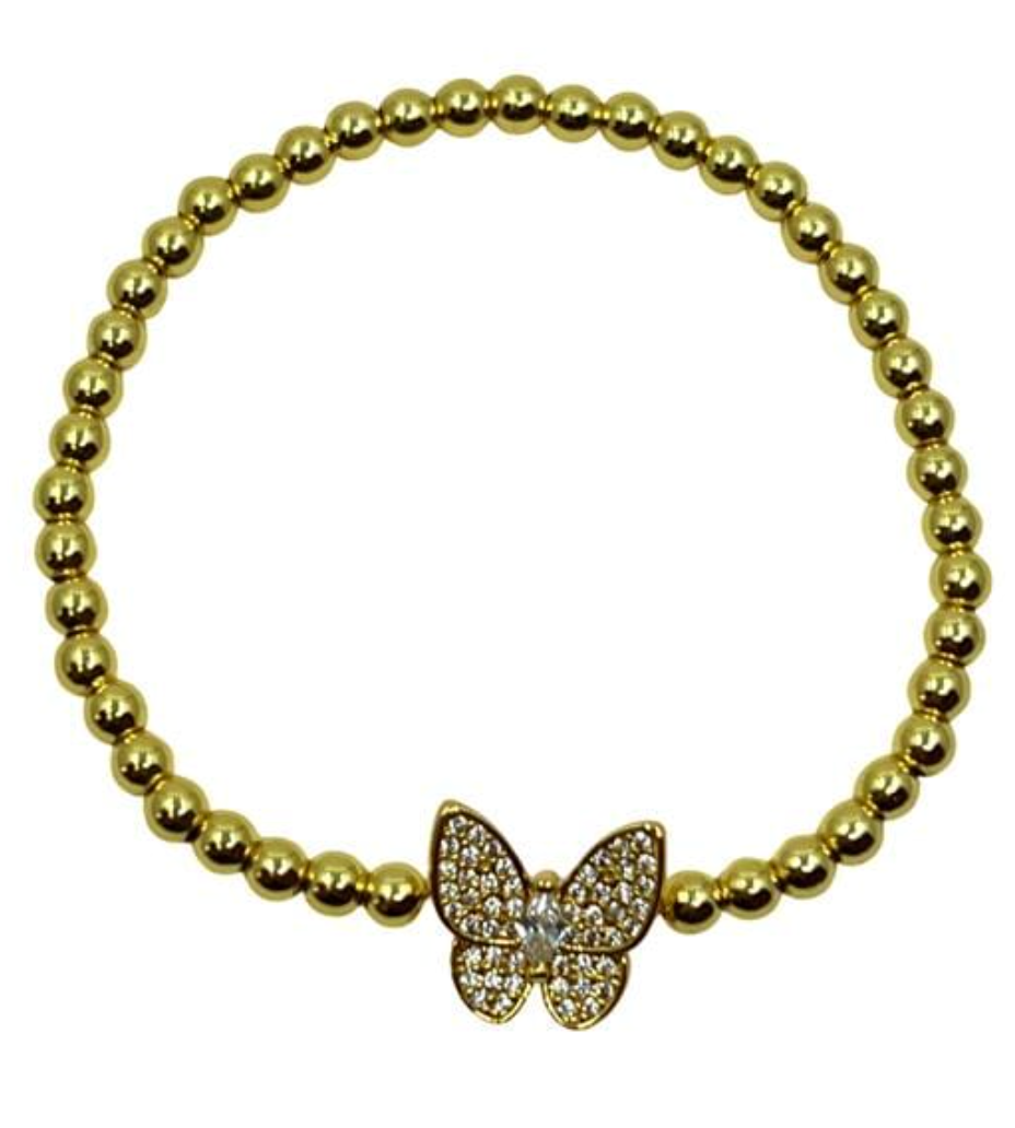 Gold 4MM Bracelet with Pave Butterfly