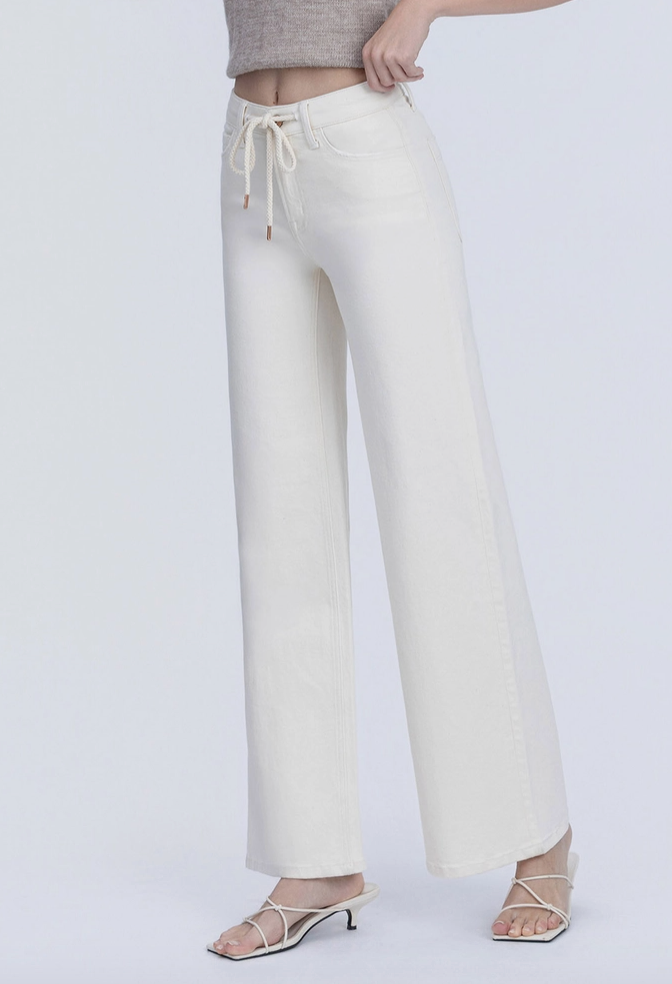 High Rise, Drawstring, Wide Leg Jeans, "Olivia"