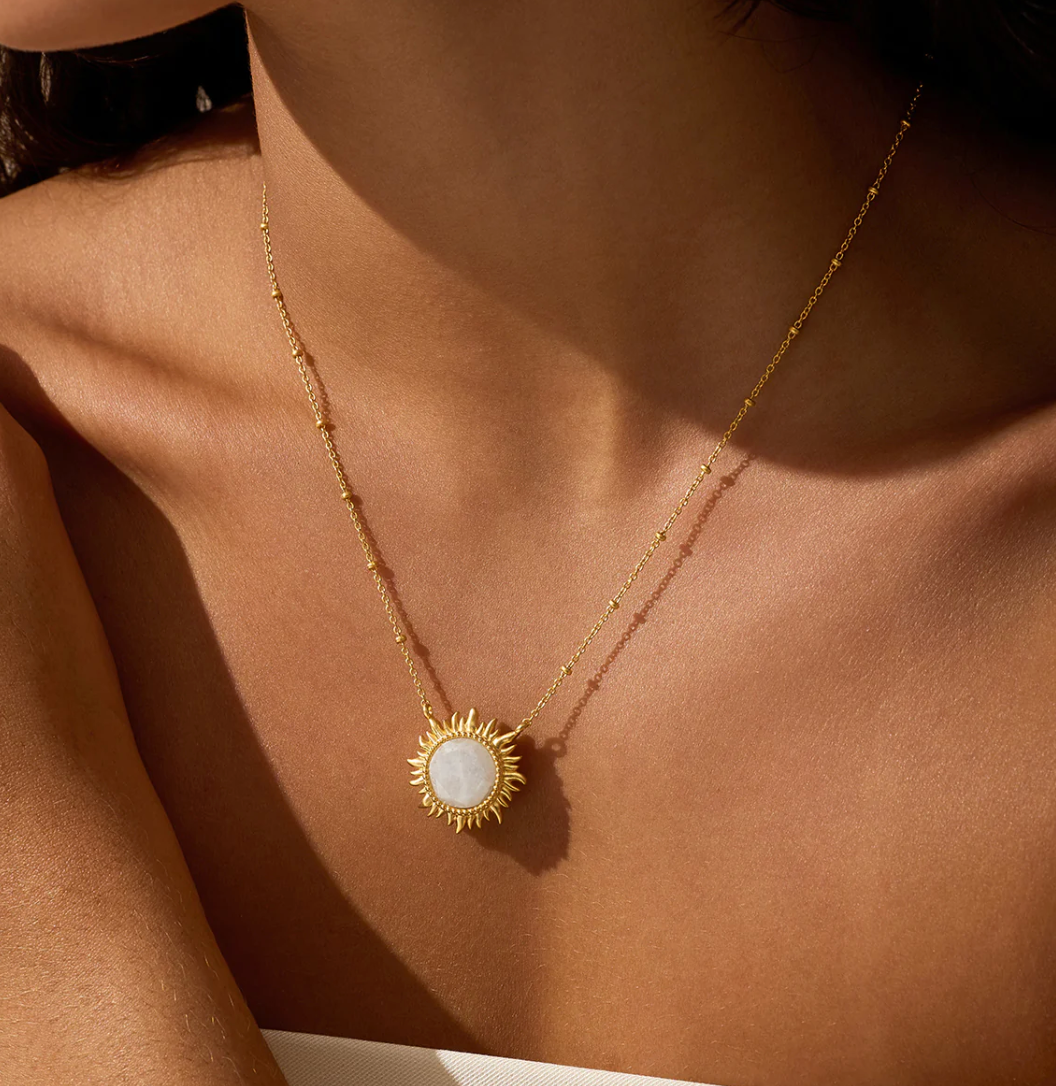 16" Moonstone Sun Necklace