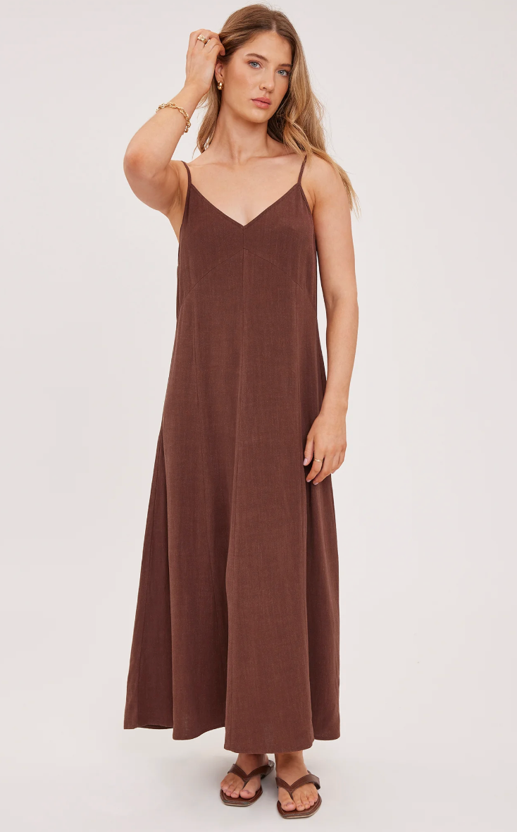 "Virginia" Linen Dress - Espresso