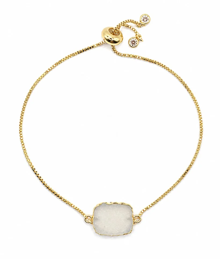 White Druzy Pull Chain Bracelet