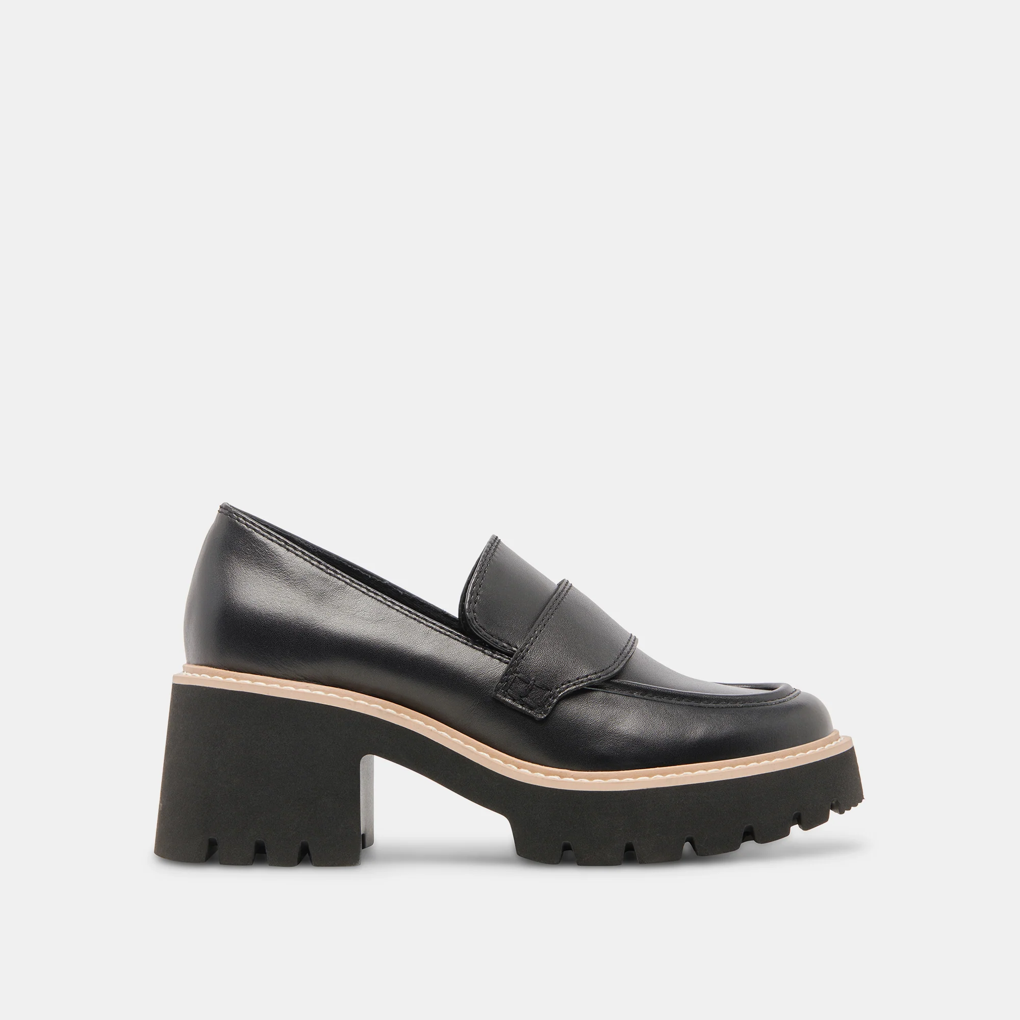 Halona Onyx Leather Loafers with Chunky Lug Sole