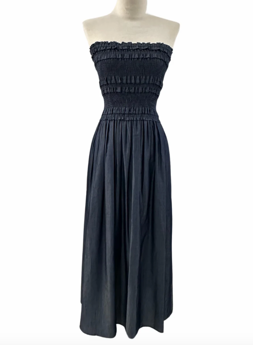 Sleeveless Smocked Dress - Black
