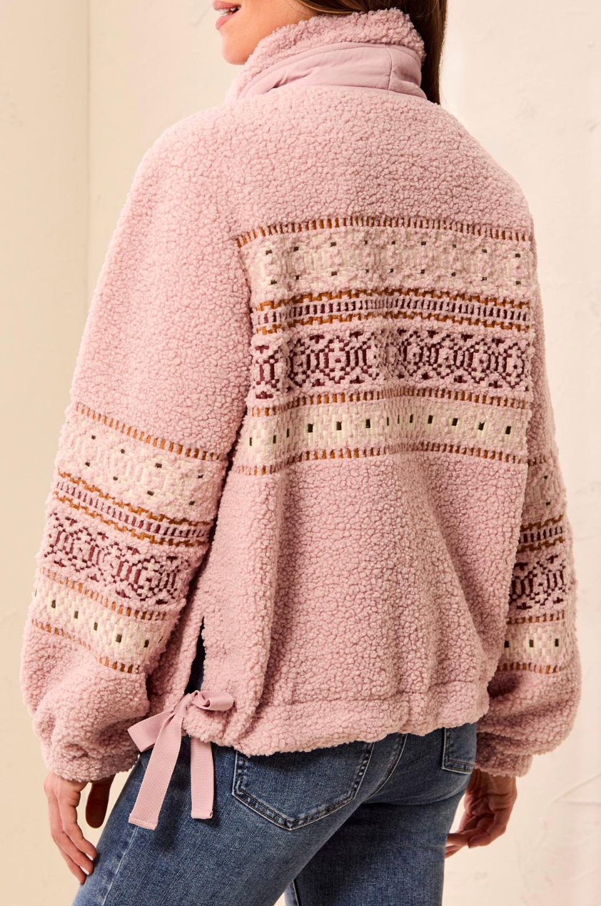 Lined Sherpa Jacket with Embroidery and Fancy Detail