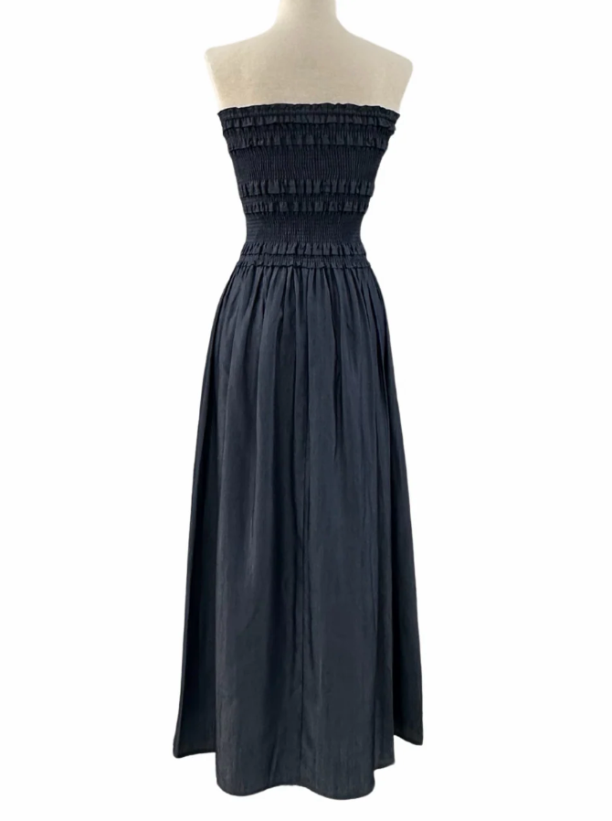 Sleeveless Smocked Dress - Black