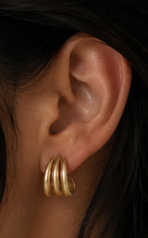 Gold Three Hoop Huggie