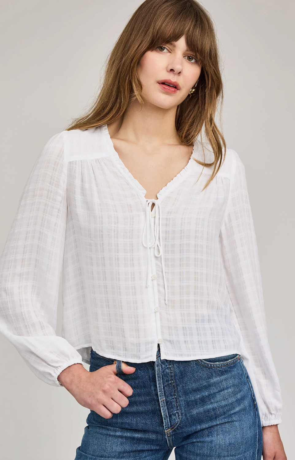 Vanessa Textured Plaid Fabric, Front Button Blouse