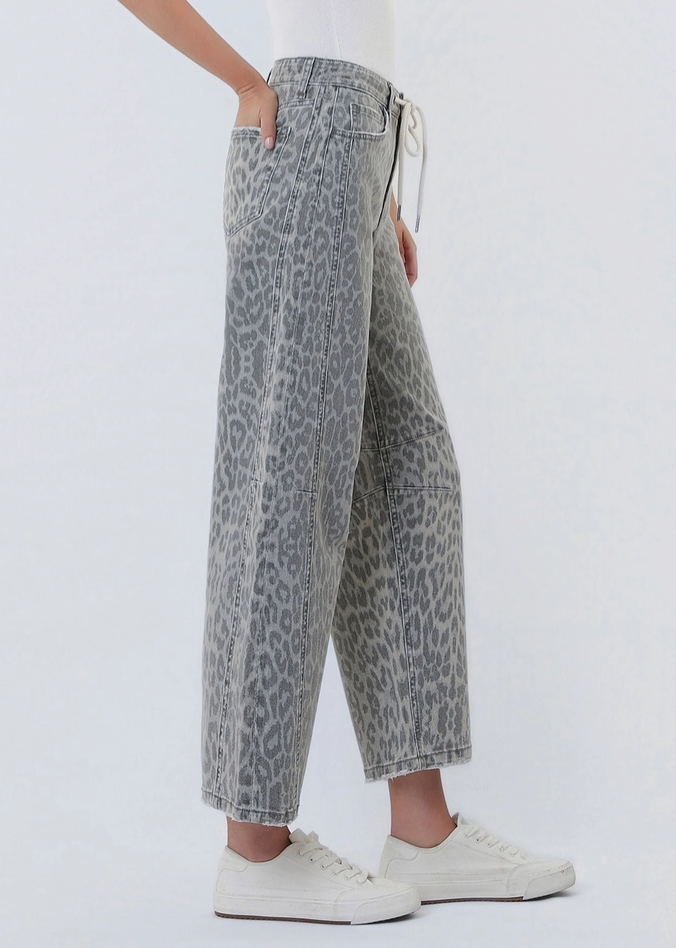 High Rise Leopard Print Barrel Jeans, "Kate"
