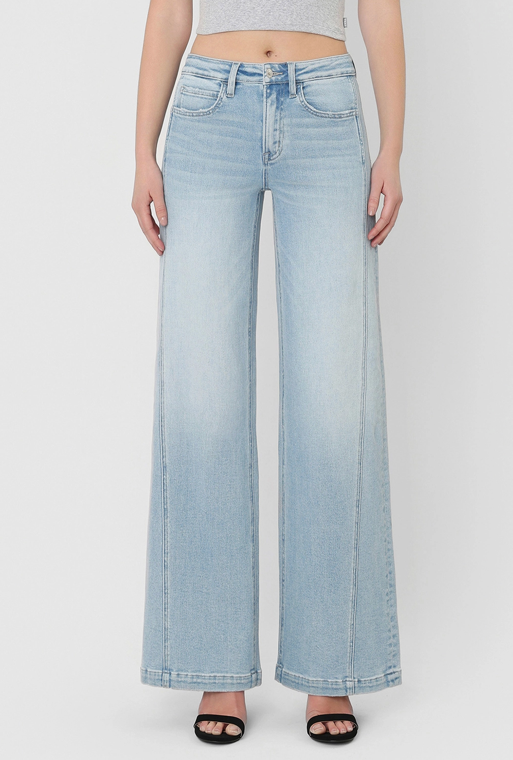 High Rise Side Panel with Trouser Hem, Wide Leg