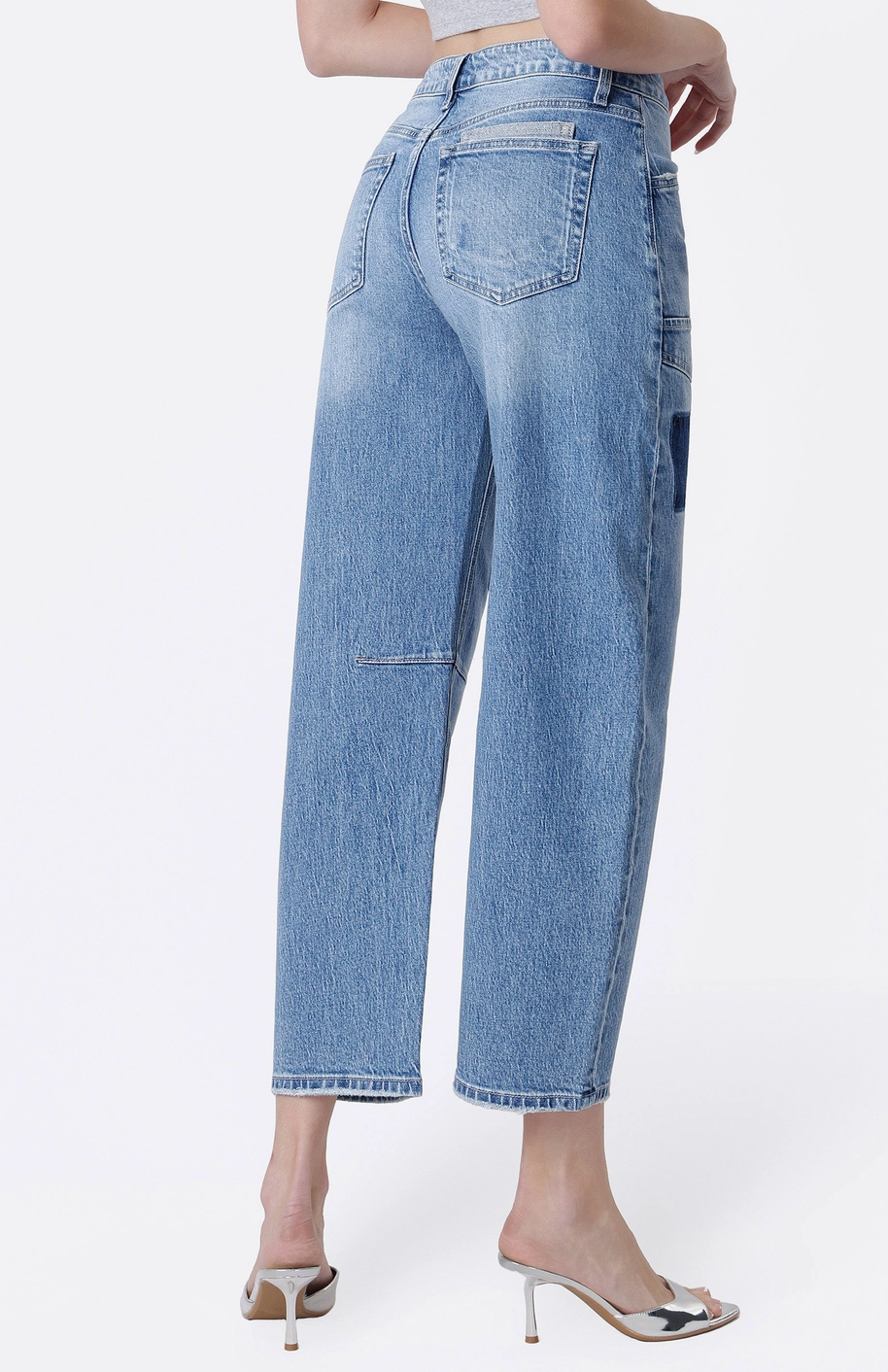High Rise Patchwork Barrel Jeans
