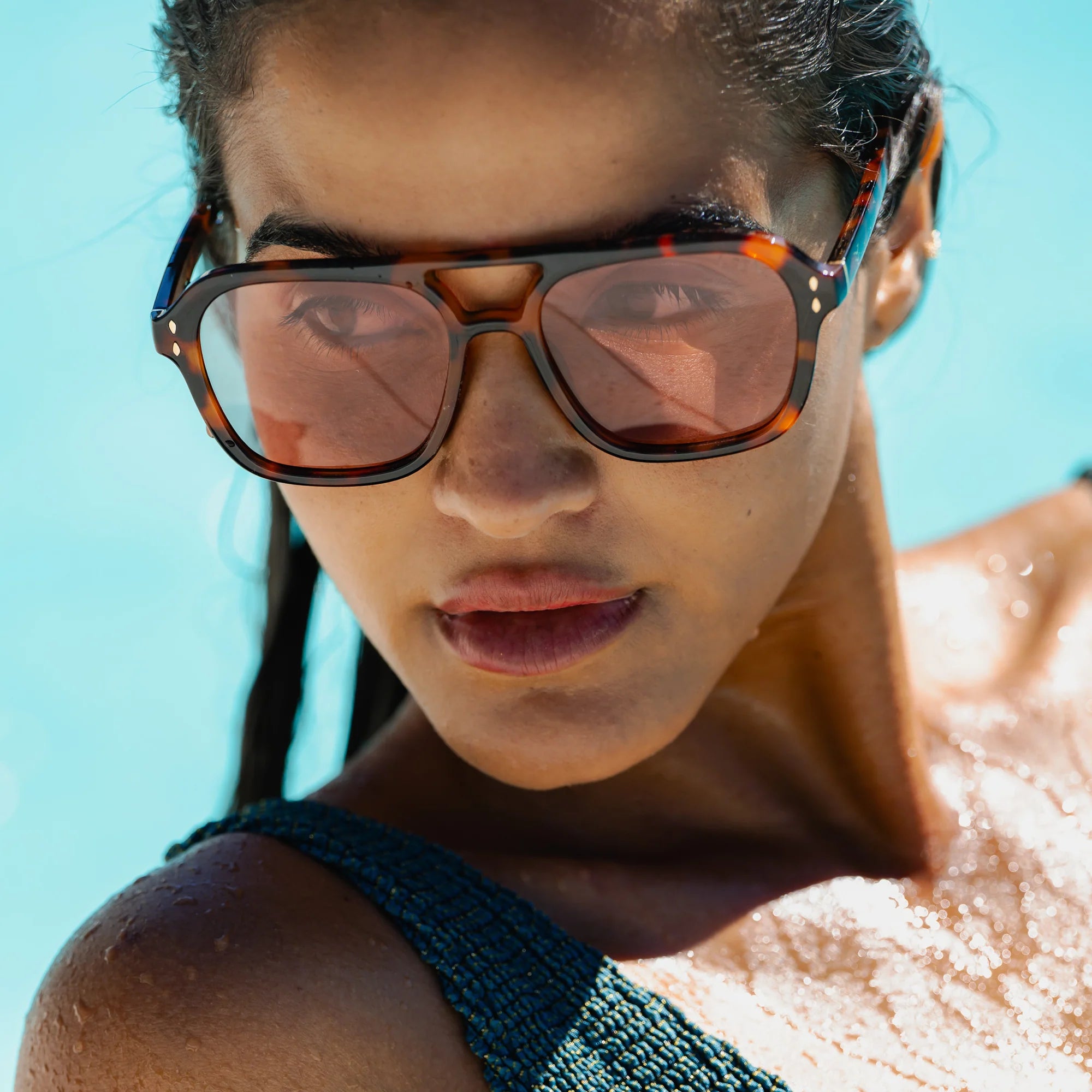 Monaco Sunglasses, Tortoise/Peach Polarized Lens