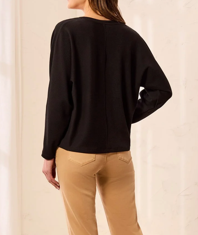 Long Sleeve Dolman V-Neck Top - Black