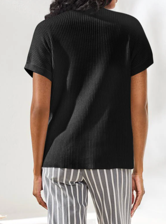 Short Dolman Sleeve Sweater with Pocket - Black