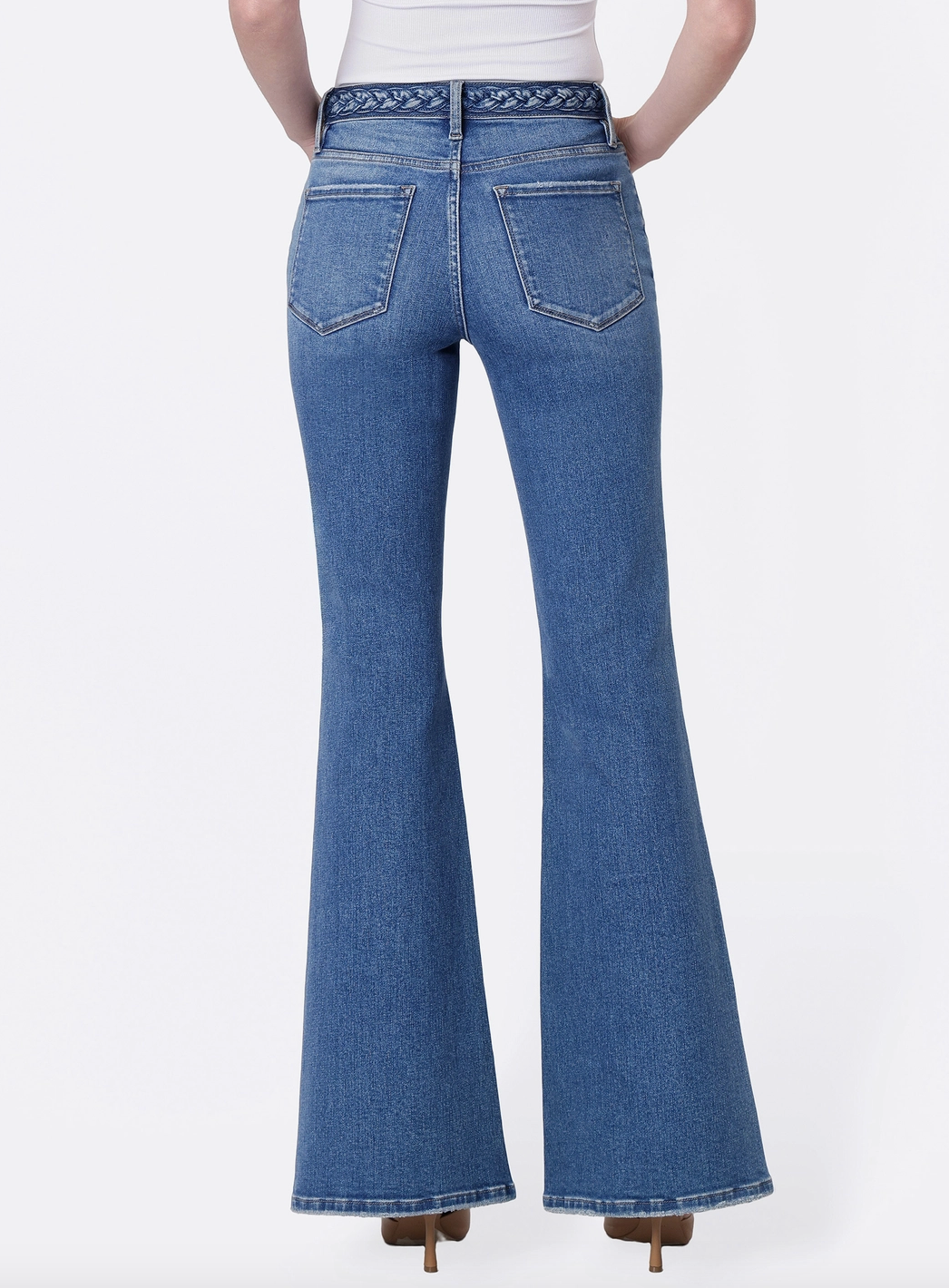 High Rise Braided Waistband Detail Easy Flare Jeans