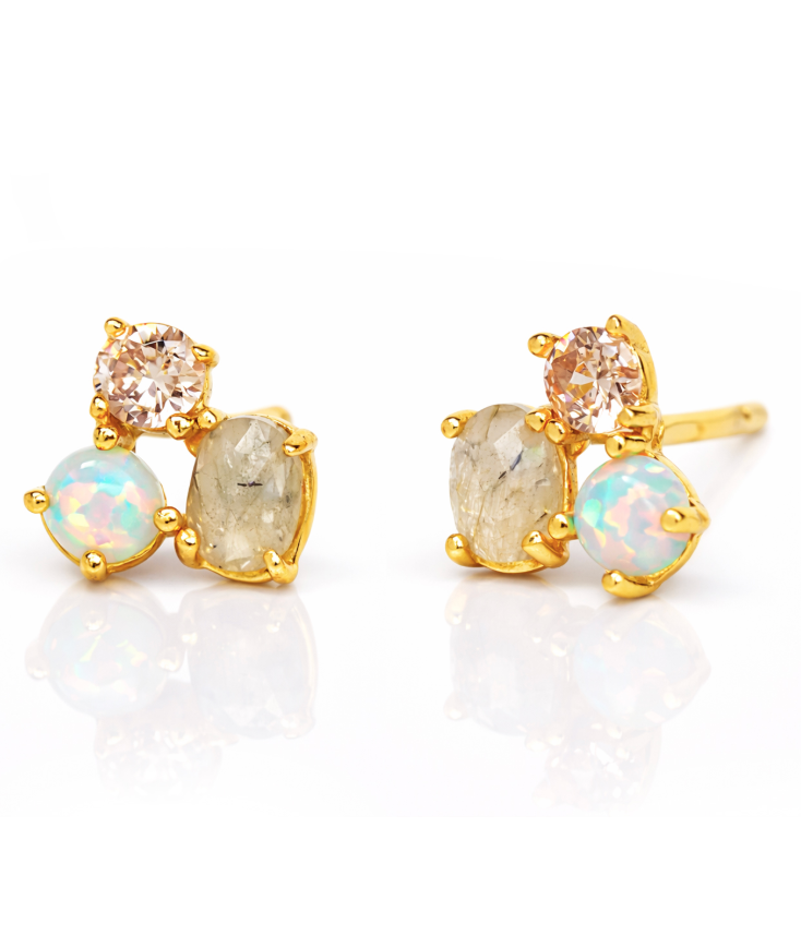 Gold Vermeil Cluster Stone and CZ Stud