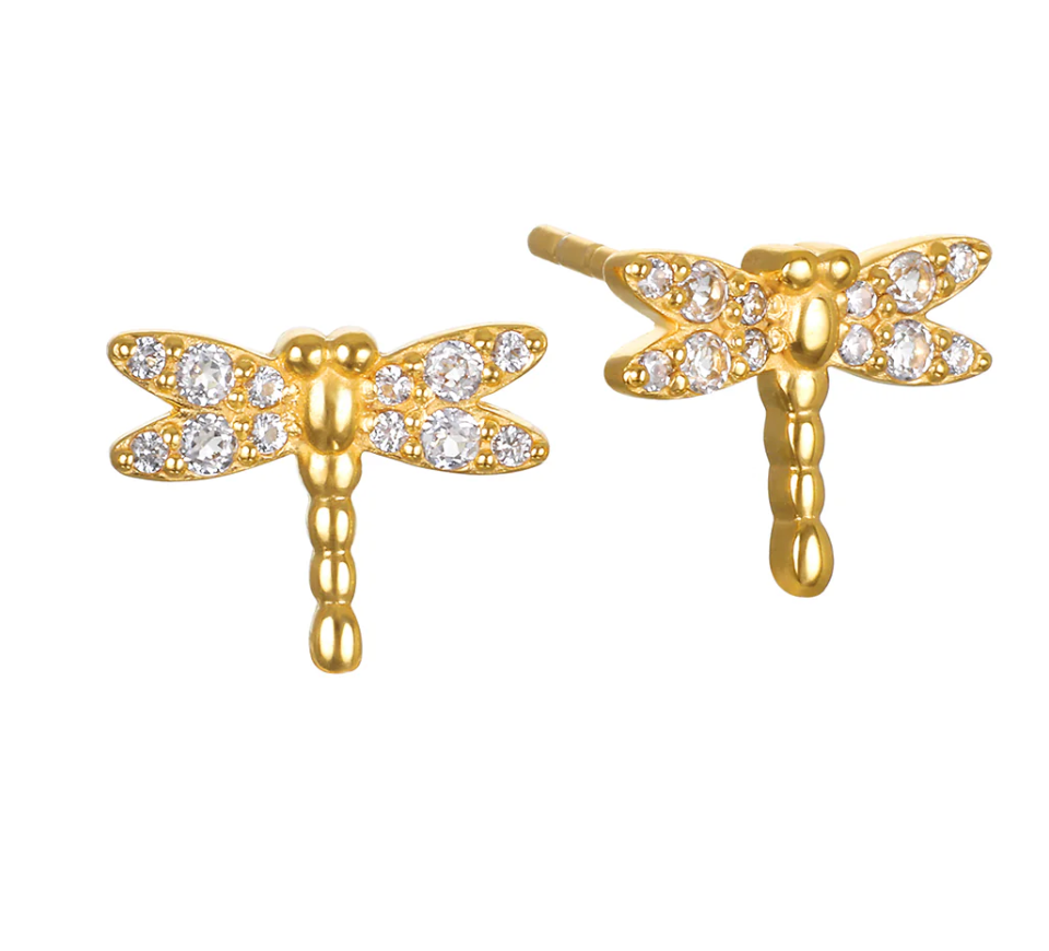 White Topaz Dragonfly Stud Earrings