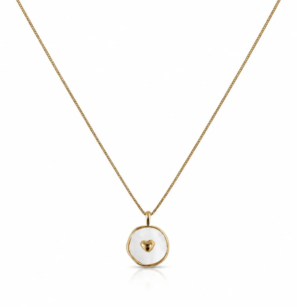 14 x 13MM -18KT Gold-Fill Mother of Pearl Charm with Heart Necklace