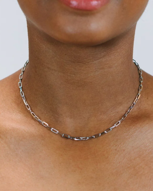 Rhodium Sterling Silver 18" Thin Link Necklace