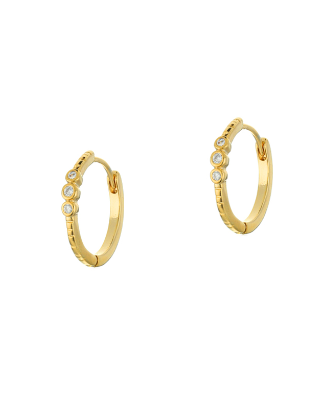 Triple Cubic Zirconia Huggie Earrings