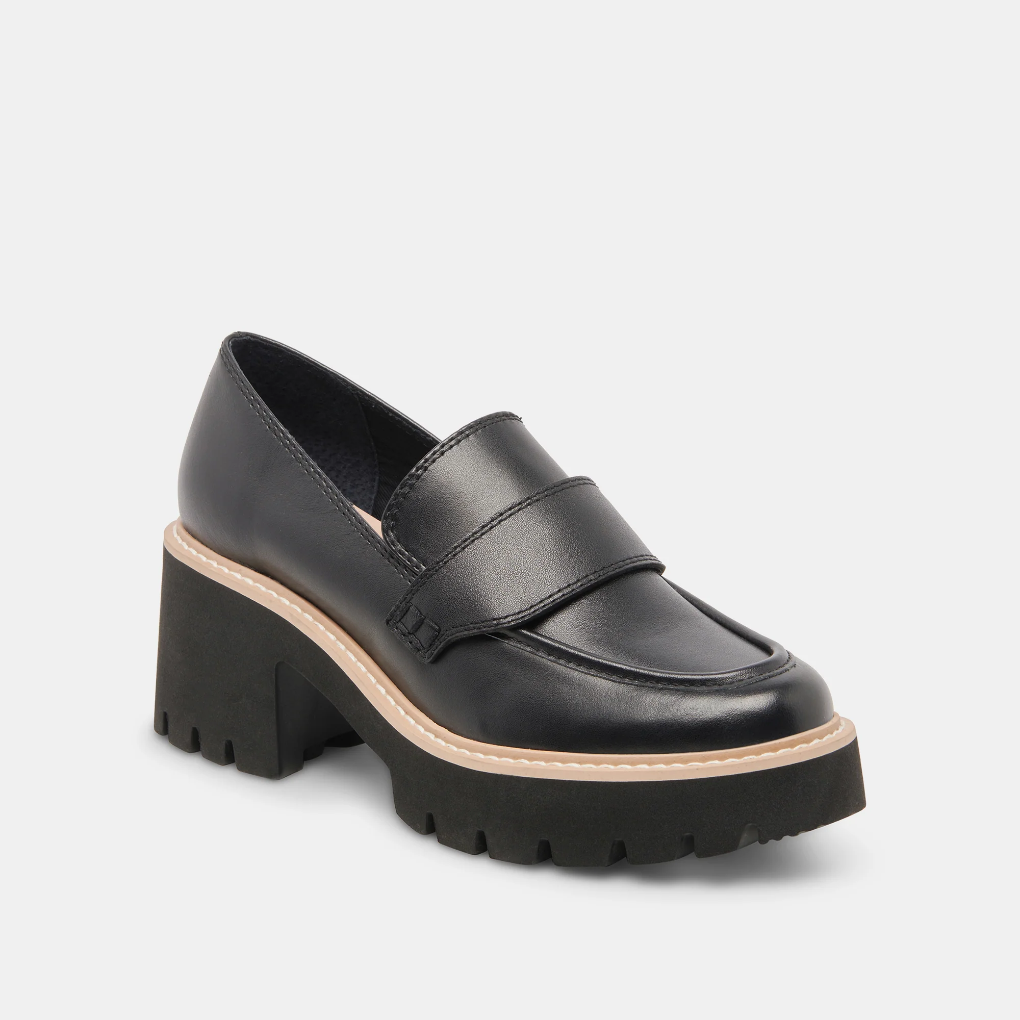 Halona Onyx Leather Loafers with Chunky Lug Sole