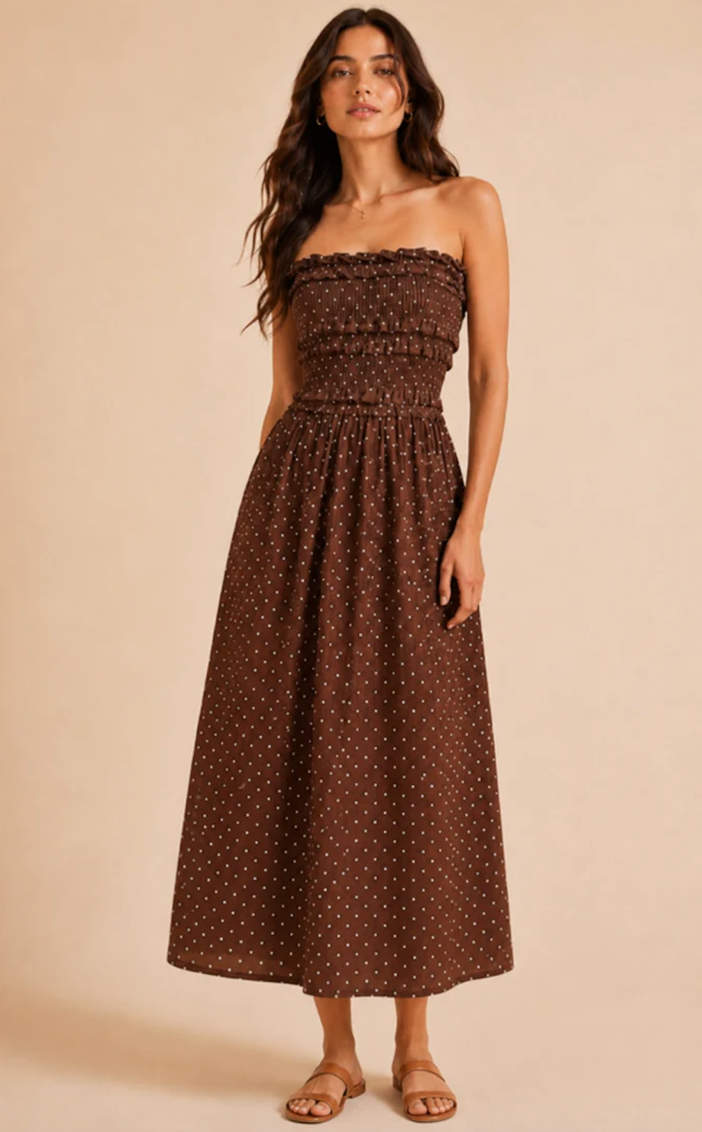 Polka Dot Maxi Dress - Chocolate Brown/Cream