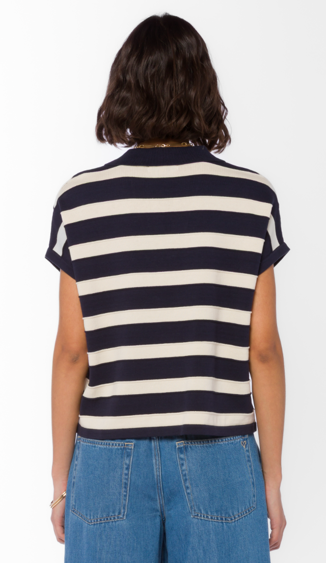 "Annabelle" Short Sleeve Sweater - Navy White