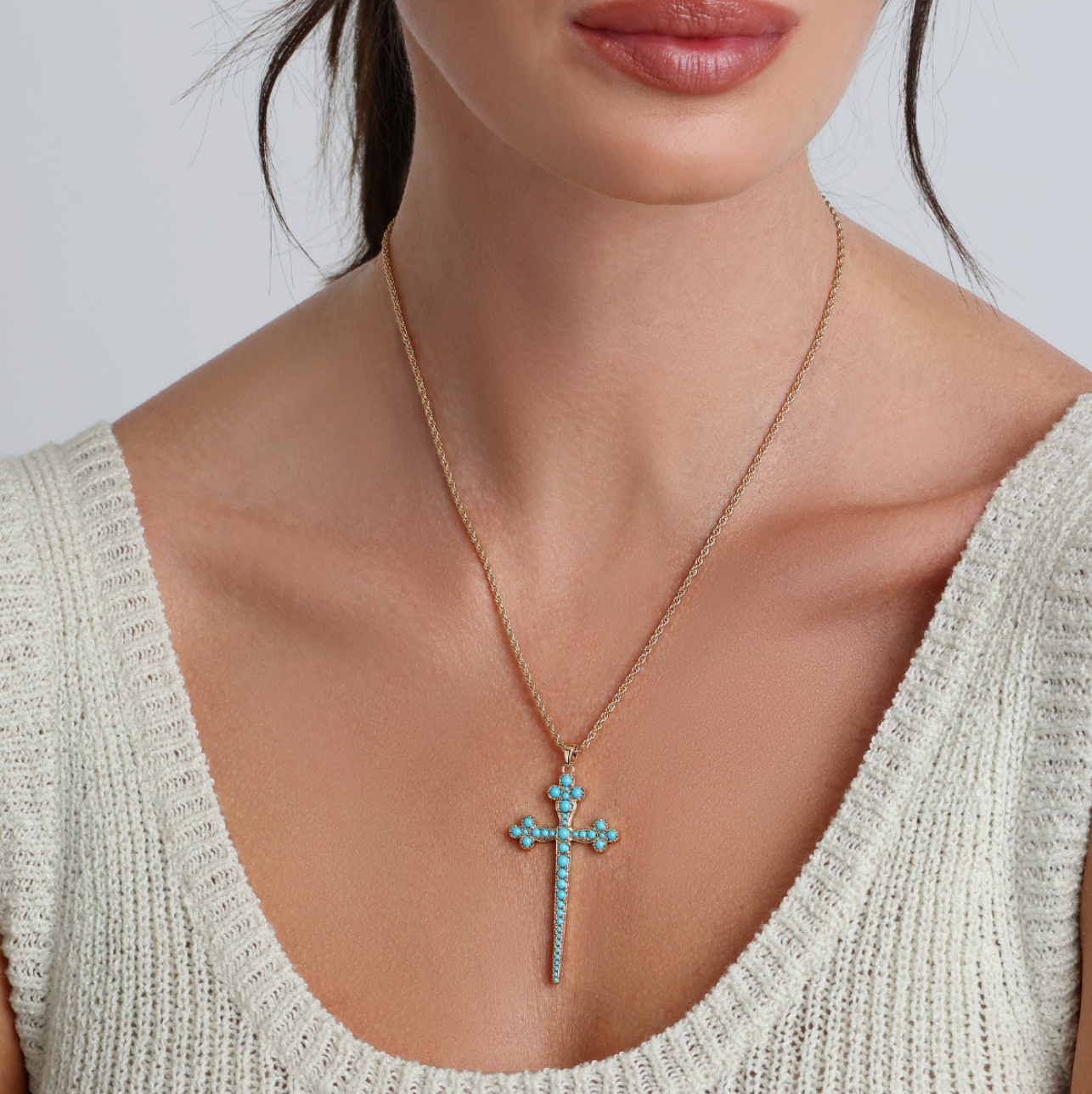 Athena Cross Necklace in Turquoise