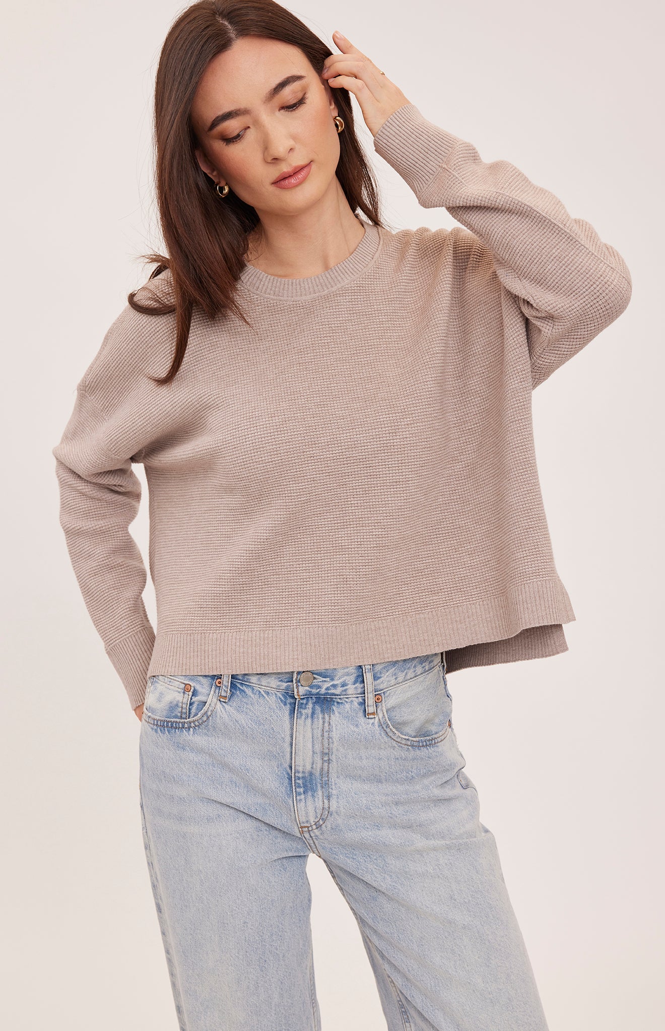 Axel Pullover Sweater, Heather Latte