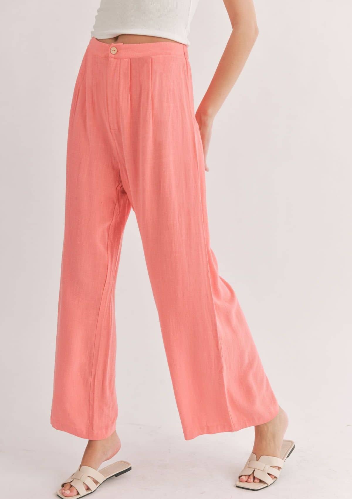 Botanical Linen Back Elastic Trousers - Coral -Sadie & Sage- Ruby Jane-