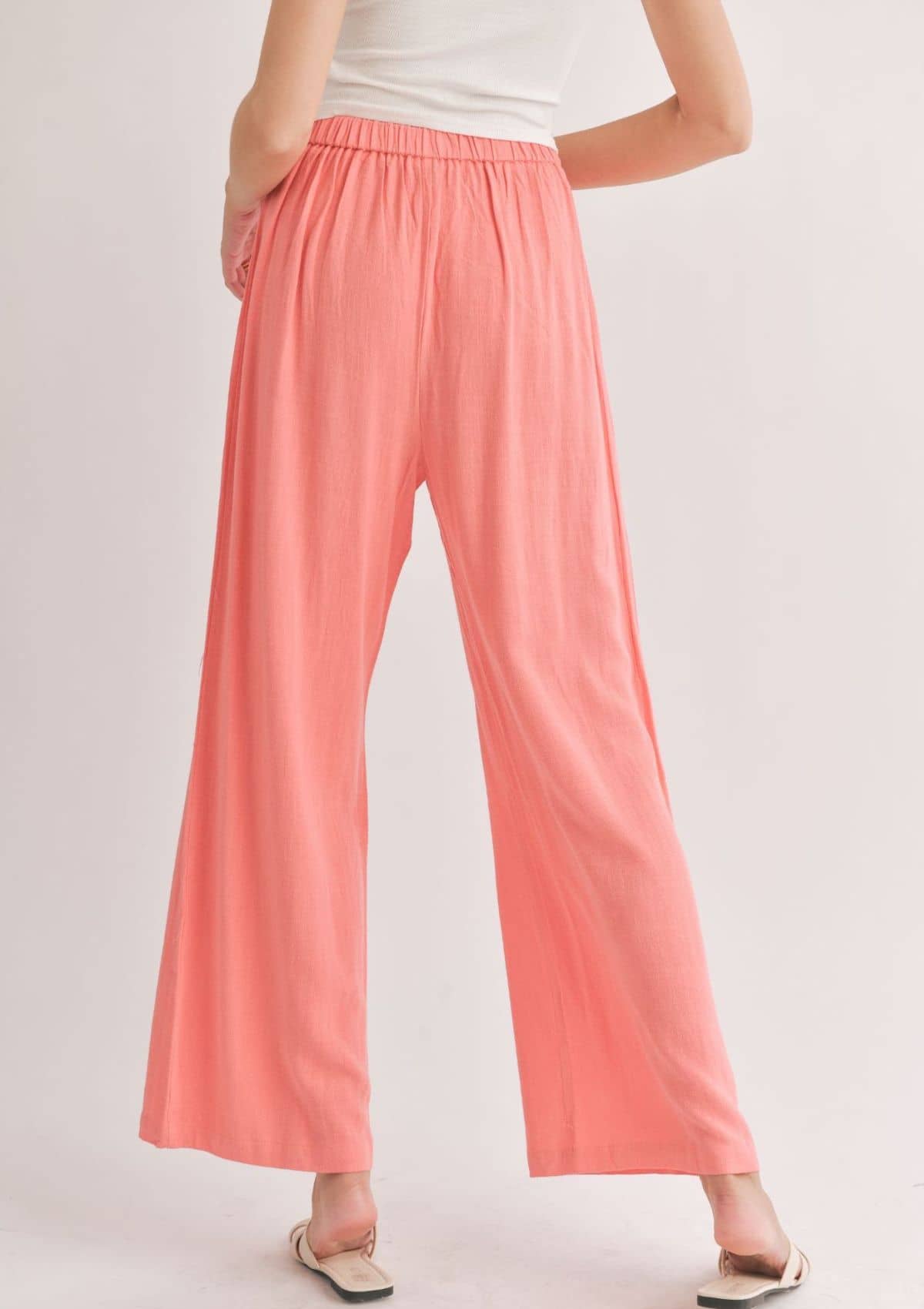 Botanical Linen Back Elastic Trousers - Coral -Sadie & Sage- Ruby Jane-