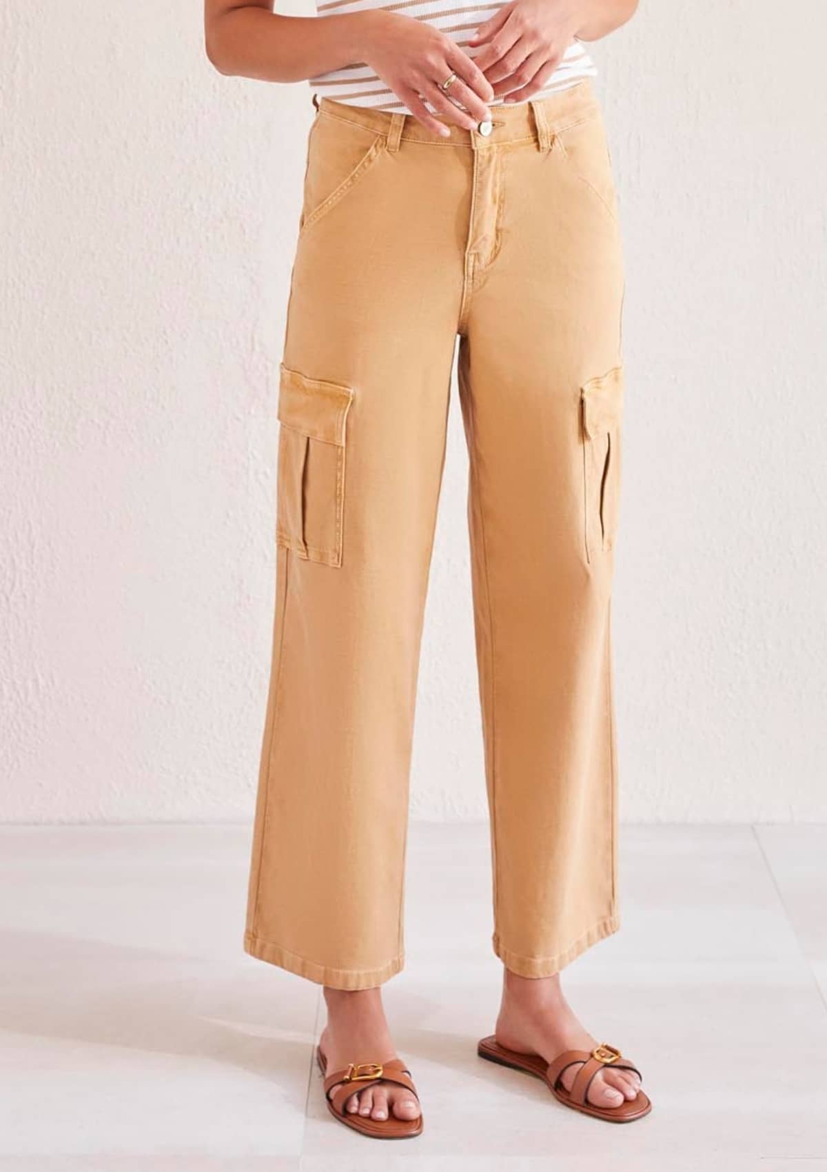 Brooke Hugging Wide Leg Jeans with Cargo Pockets -Tribal- Ruby Jane-