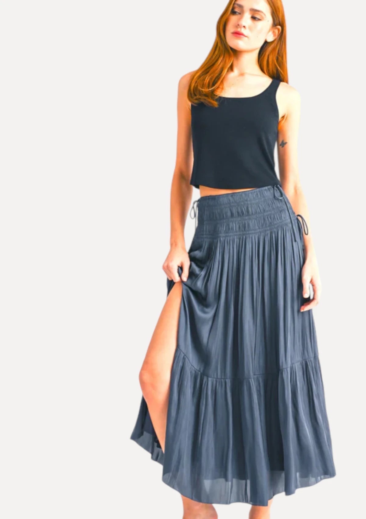Brooklynn Smocked Waist Maxi Skirt Navy