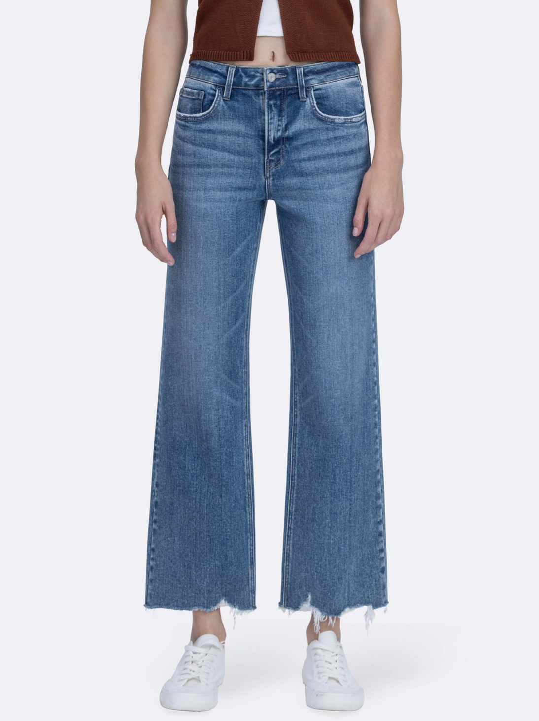 High-Rise Ankle Slim Wide Leg Jeans
