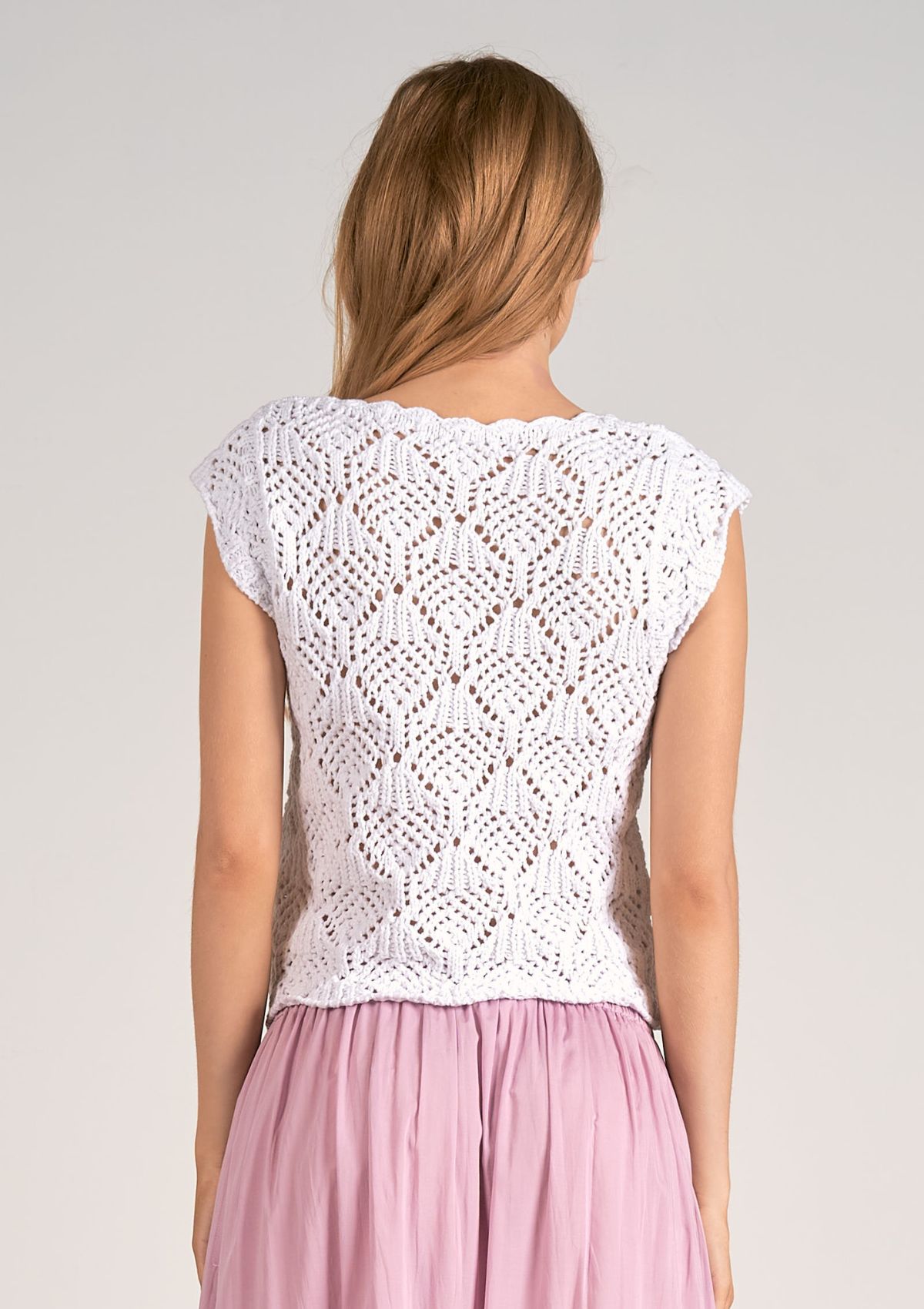 Cap Sleeve Crochet Sweater - White -Elan Designs- Ruby Jane-