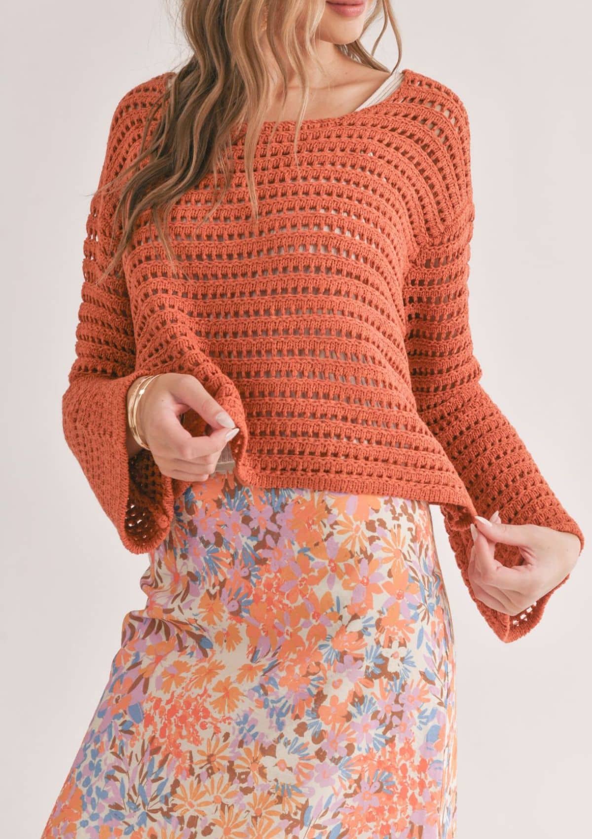Carlita Open Knit Sweater - Rust -Sadie & Sage- Ruby Jane-