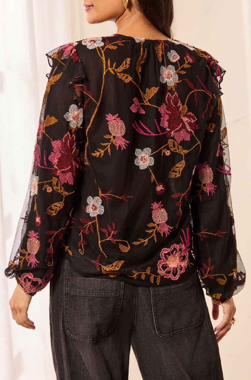 Long Sleeve Lined Blouse with Frill