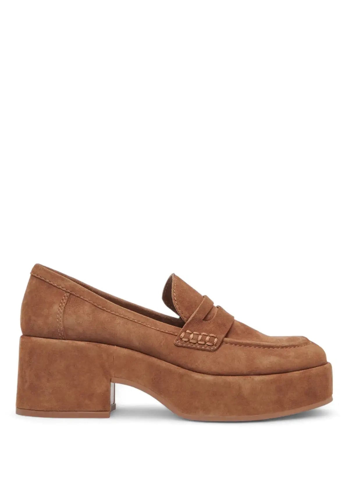 Chestnut Suede Yanni Loafers with Chunky Sole and Exaggerated Heel