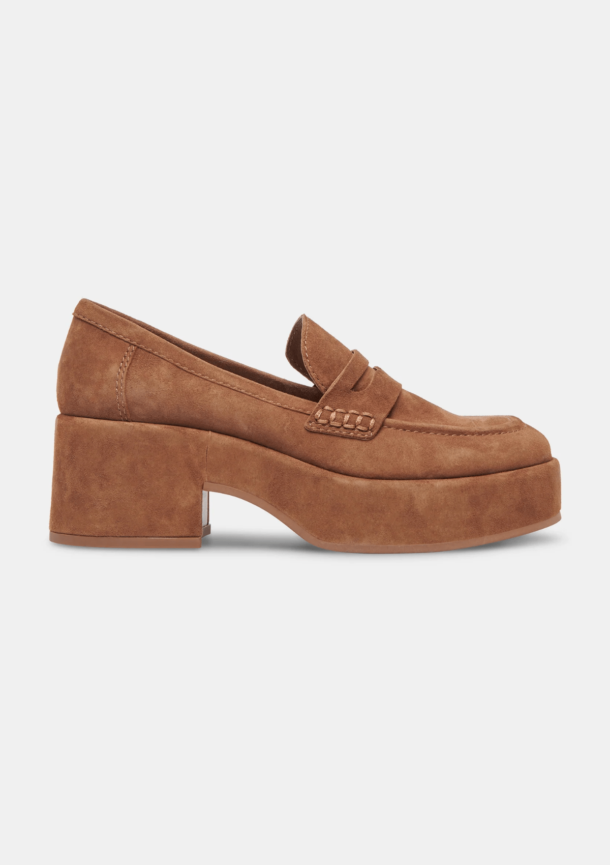 Chestnut Suede Yanni Loafers with Chunky Sole and Exaggerated Heel -Dolce Vita Footwear, Inc.- Ruby Jane-