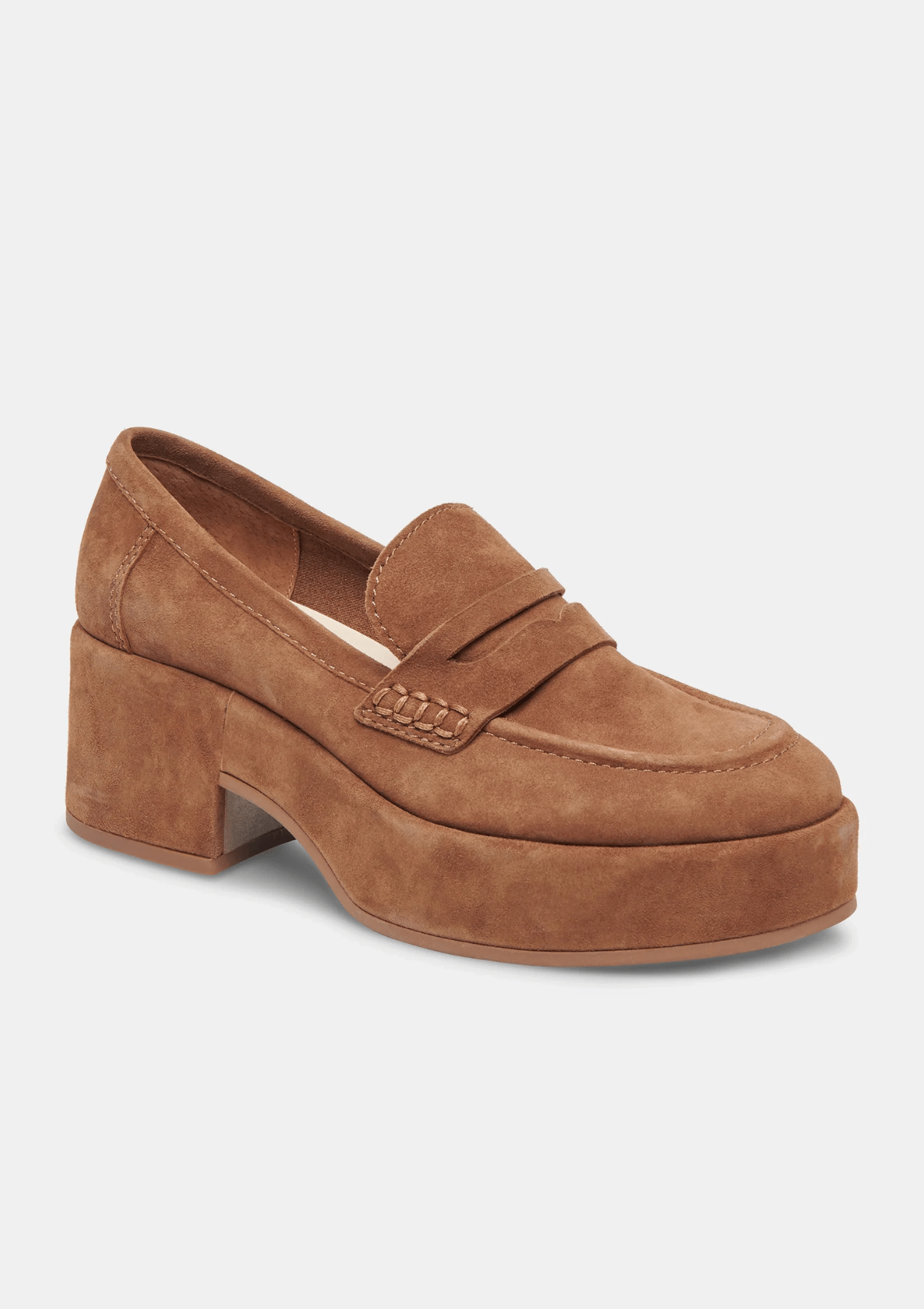 Chestnut Suede Yanni Loafers with Chunky Sole and Exaggerated Heel -Dolce Vita Footwear, Inc.- Ruby Jane-