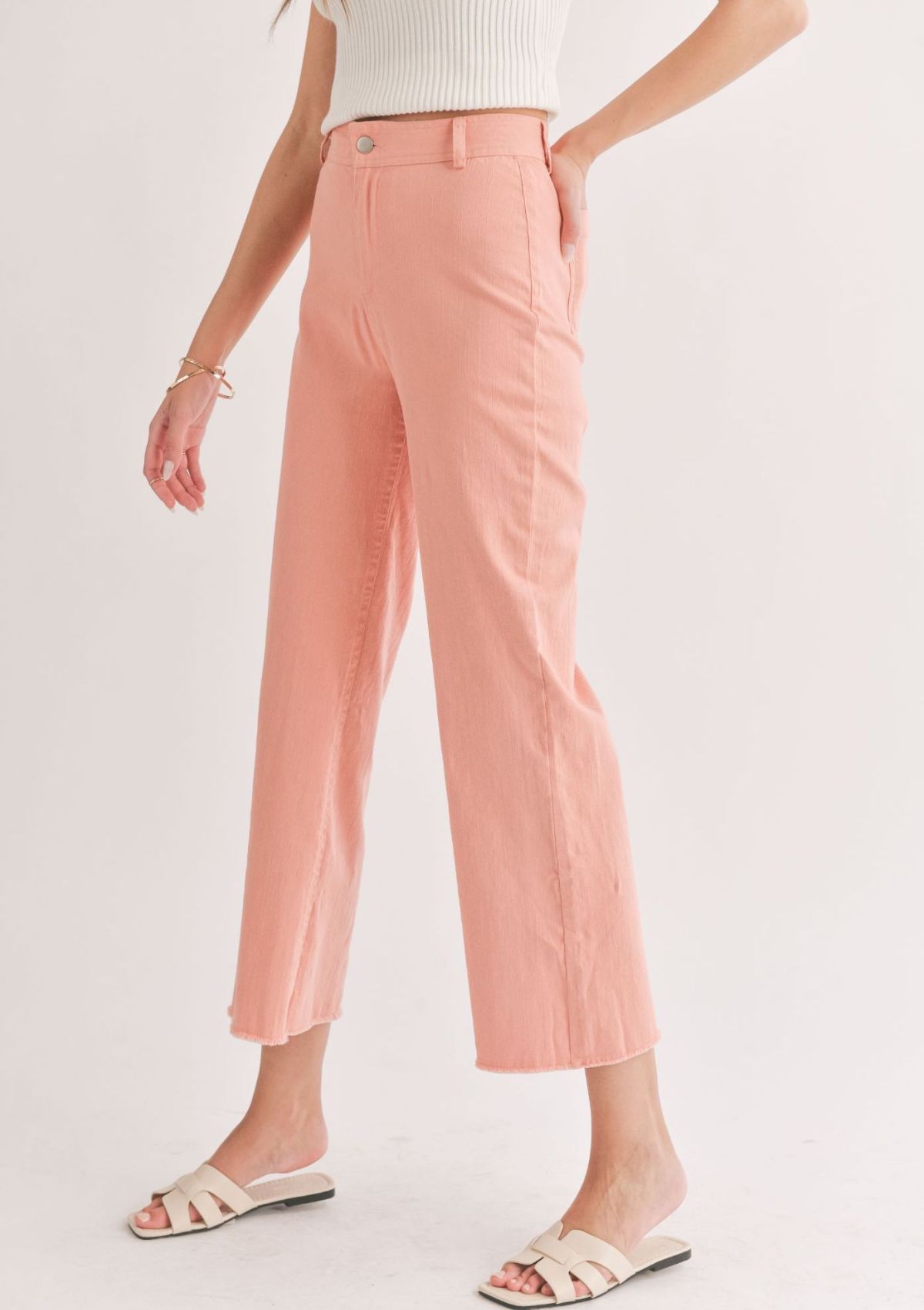 Clear Eyes Wide Leg Denim Pants - Coral Pink -Sadie & Sage- Ruby Jane-