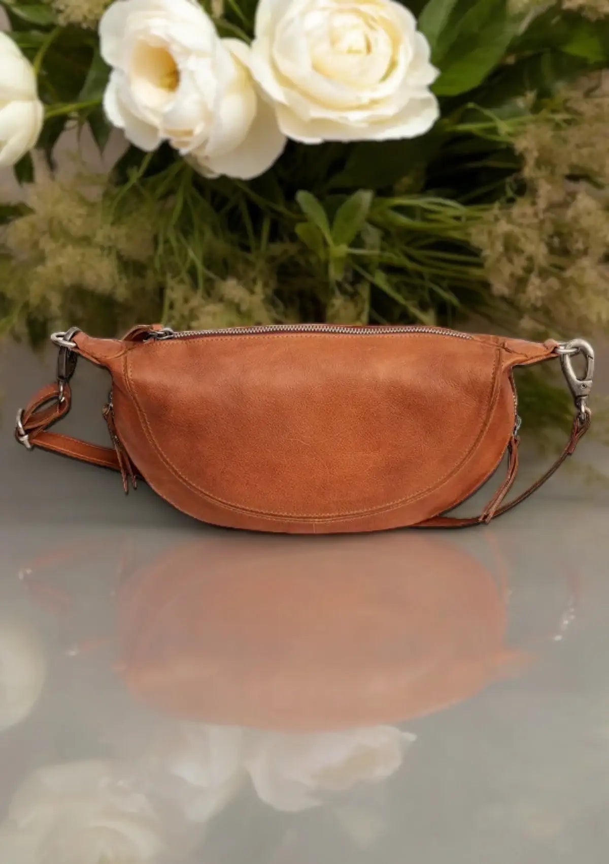 Brown leather handbag fanny pack sling from Latico Leathers.