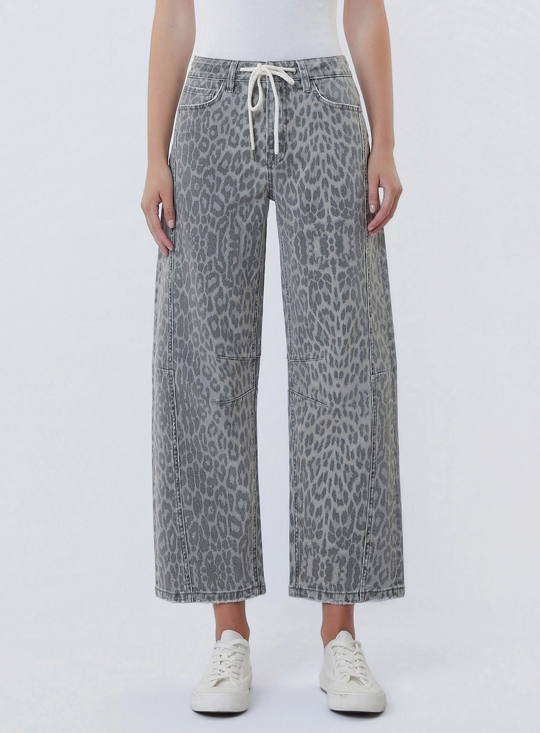 High Rise Leopard Print Barrel Jeans, "Kate"