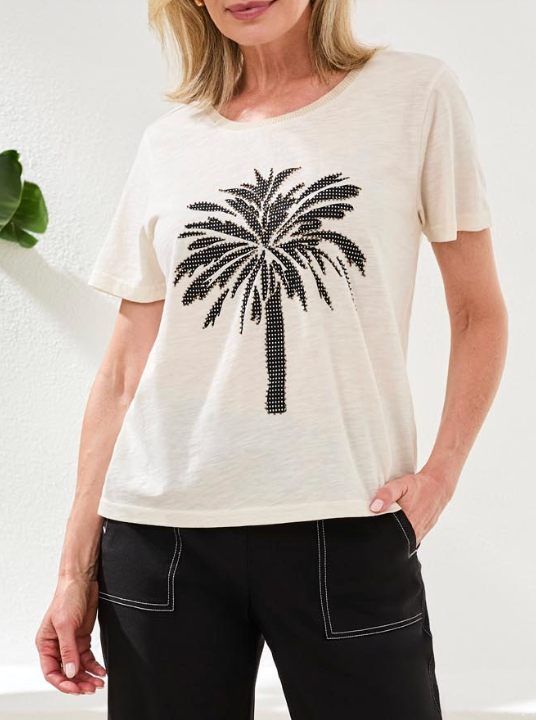 Short Sleeve Crew Neck Top with Placement Print